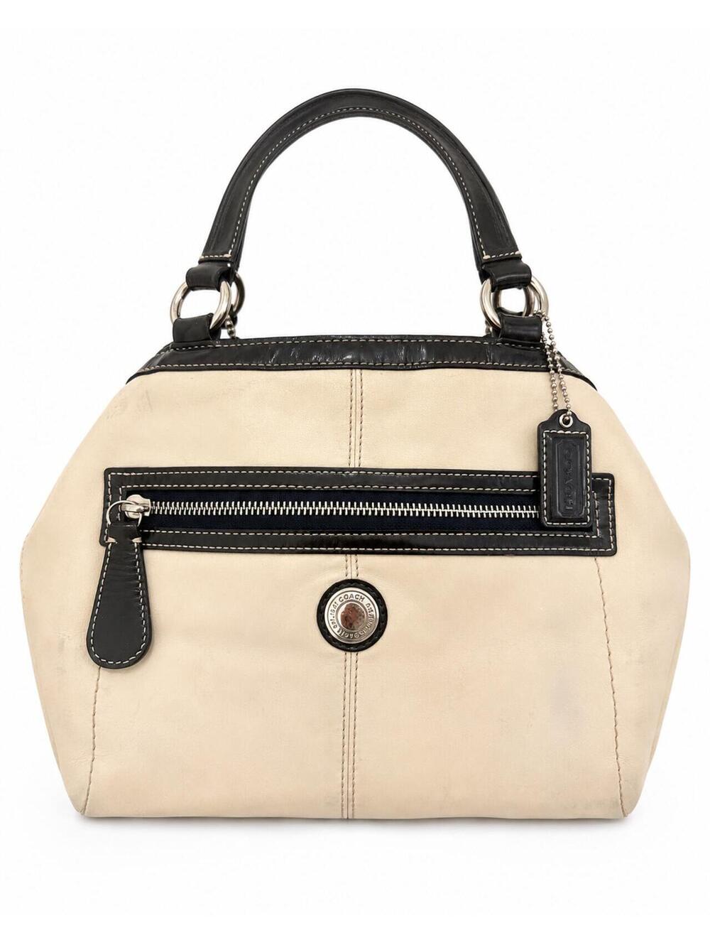 COACH Vintage Laura Leather Spectator Carryall Handbag Ivory & Navy F14866 - Picture 2 of 15
